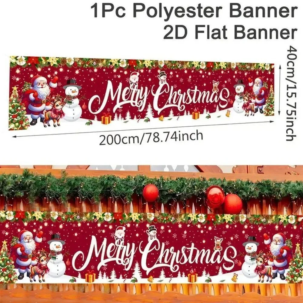 16 x 79 Holiday Wall Banner Festive Christmas Snowman & Santa - Merry Christmas